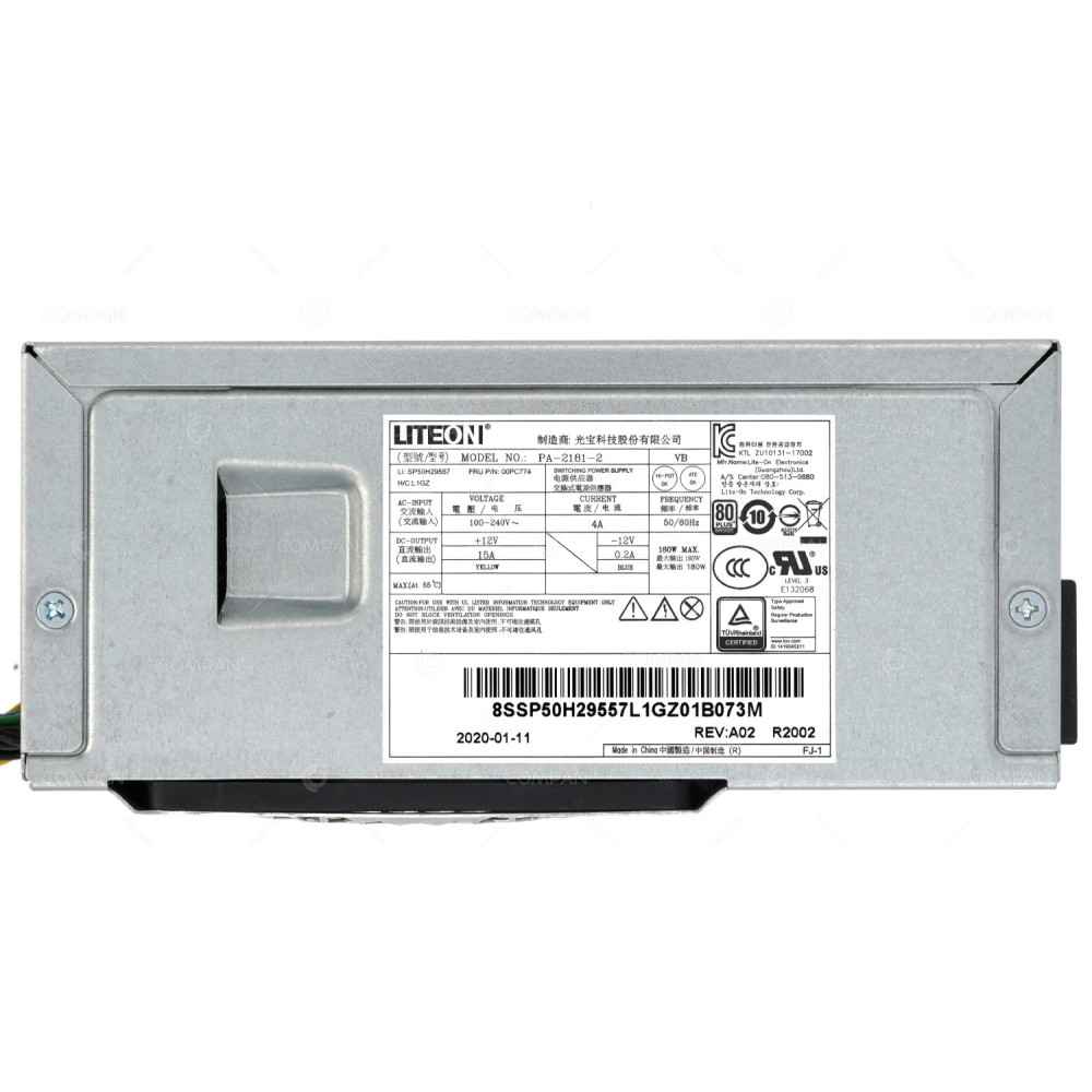 00PC774 LENOVO 180W 80 PLUS BRONZE POWER SUPPLY FOR THINKCENTRE M720T SP50H29557